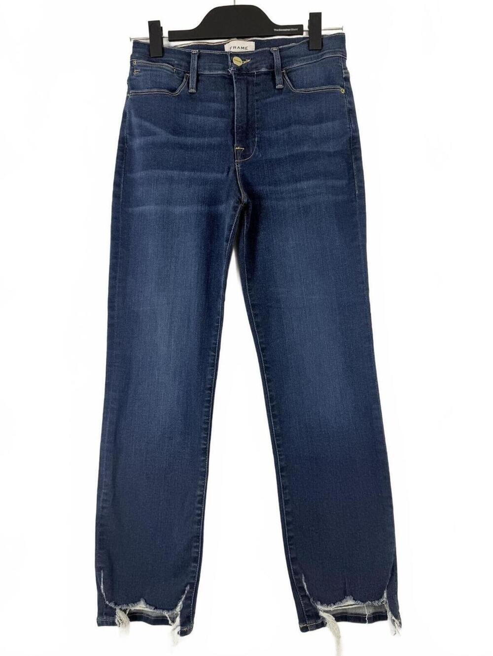 FRAME Denim Le High Straight Cobbert Rips Distressed Raw Hem Blue Size 28